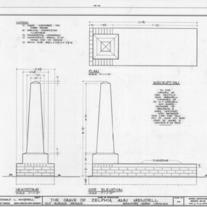 Plan and elevations of Zelphia Ann Arendell's grave, Old Burying Ground, Beaufort, North Carolina