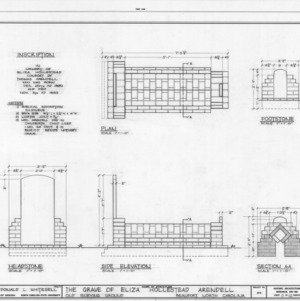 Plan, elevations, and section of Eliza Hollestead Arendell's grave, Old Burying Ground, Beaufort, North Carolina