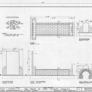 Plan, elevations, and section of Captain Gilbert Rumley's grave, Old Burying Ground, Beaufort, North Carolina