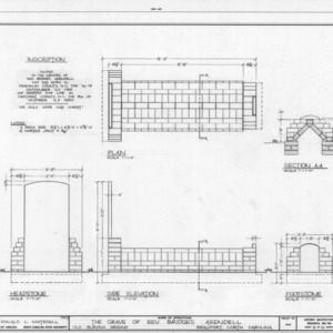 Plan, elevations, and section of Reverend Bridges Arendell's grave, Old Burying Ground, Beaufort, North Carolina