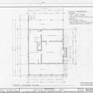 First floor plan with finish schedule, Davis House, Beaufort, North Carolina