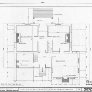 First floor plan, Captain Lewis Meredith House, Murfreesboro, North Carolina