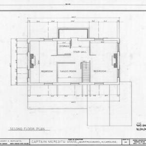 Second floor plan, Captain Lewis Meredith House, Murfreesboro, North Carolina