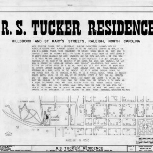 Title page with site plan and notes, R. S. Tucker House, Raleigh, North Carolina