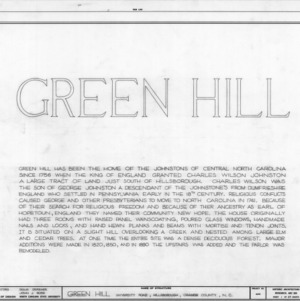 Title page, Green Hill, Hillsborough, North Carolina