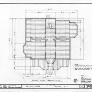 Second floor framing plan, John Milton Odell House, Concord, North Carolina