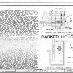 Title page with notes and site plan, Barker-Moore House, Edenton, North Carolina