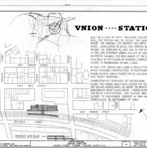 Title page with site plan and notes, Union Station, Durham, North Carolina