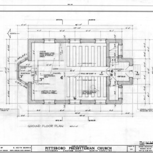 First floor plan, Pittsboro Presbyterian Church, Pittsboro, North Carolina