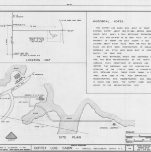 Site plan and notes, Coffey Log House, Pineville, North Carolina