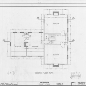 Second floor plan, I. H. Foust House, Randolph County, North Carolina