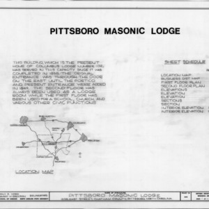 Title page with notes and location map, Pittsboro Masonic Lodge, Pittsboro, North Carolina