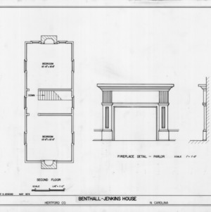 Second floor plan and fireplace details, Benthall-Jenkins House, Hertford County, North Carolina
