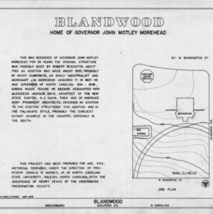 Title page with notes and site plan, Blandwood, Greensboro, North Carolina