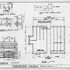 Floor plan and details, Ebenezer Church, Chatham County, North Carolina