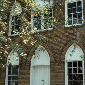 Exterior detail with doorway, Hodges Business College, Davie County, North Carolina