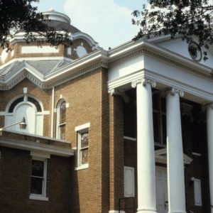Partial view with portico, First Baptist Church, Lincolnton, Lincoln County, North Carolina