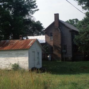 Side view, Barbershop (lot 5), Glencoe Mill Village, Glencoe, Alamance County, North Carolina
