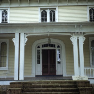 Porch with front door, Oakley Hall, Ridgeway, Warren County, North Carolina