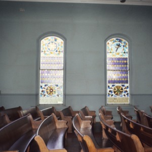 Interior view with stained glass, First Presbyterian Church, Goldsboro, North Carolina