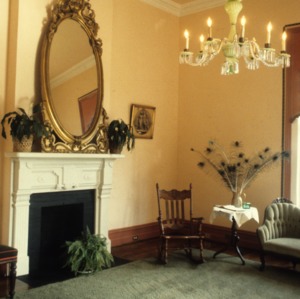 Interior view with fireplace, Bretsch House, Raleigh, Wake County, North Carolina