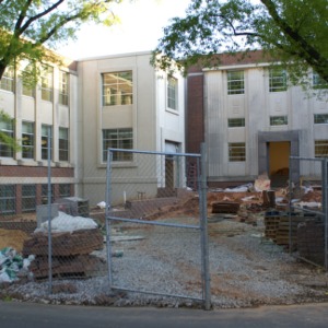 Riddick Engineering Laboratories renovation, view from Stinson Drive