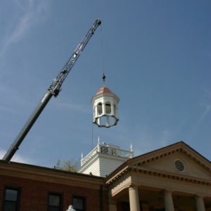Berry Residence Hall, cupola installation