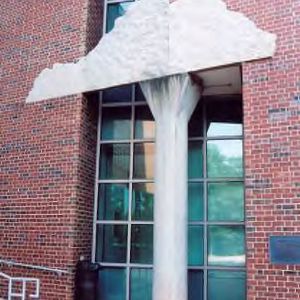 Inlaid stone above exterior column at Jordan Hall