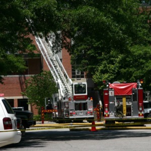 Reynolds Coliseum, firetrucks responding to the fire