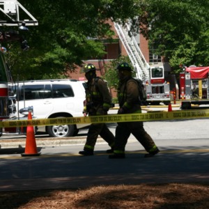 Reynolds Coliseum, firemen responding to the fire