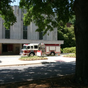 Reynolds Coliseum, firetruck responding to the fire