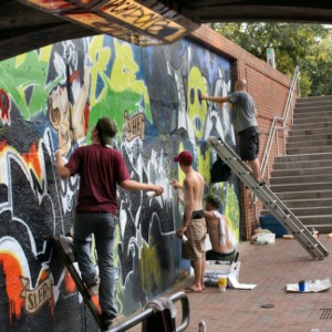 Free Expression Tunnel, students painting