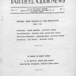 Tar heel club news. Vol. 1, no. 1. July 30, 1929
