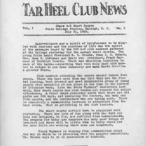 Tar heel club news. Vol. 1, no. 2. July 31, 1929