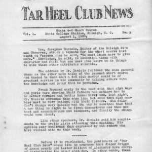 Tar heel club news. Vol. 1, no. 3. August 1, 1929