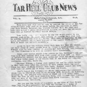 Tar heel club news. Vol. 2, no. 4. August 8, 1930