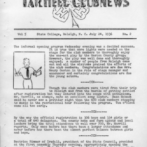 Tar heel club news. Vol. 5, no. 2. July 24, 1936