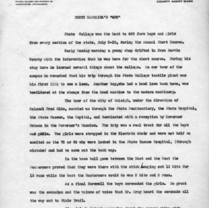North Carolina's 400 report on the 1926 North Carolina State 4-H short course