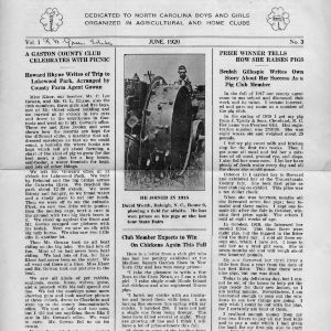 Tar heel club news, vol. 1, no. 2, June 1920 [early printing press version]