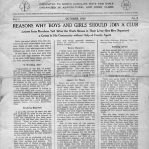 Tar heel club news, vol. 1, no. 6, October 1920 [early printing press version]