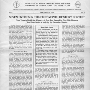Tar heel club news, vol. 1, no. 7, November 1920 [early printing press version]