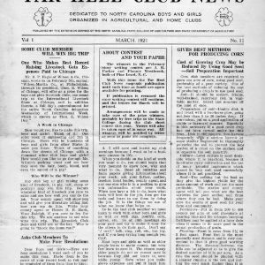 Tar heel club news, vol. 1, no. 11, March 1921 [ early printing press version]