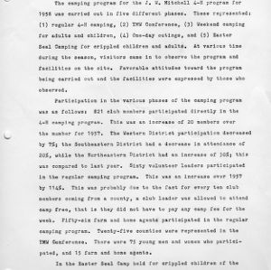 Narrative for J. W.  Mitchell 4-H camping program - 1958