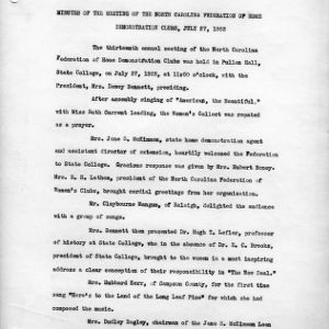 Minutes of the meeting of the North Carolina Federation of Home Demonstration Clubs, July 27, 1933