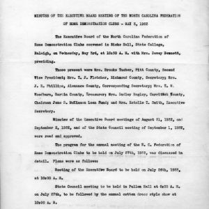 Minutes of the executive board meeting of the North Carolina Federation of Home Demonstration Clubs - May 3, 1933