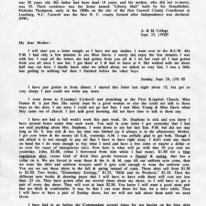 Typed transcript of the letters written by Azariah Graves Thompson while he was a student at North Carolina College of Agriculture and Mechanic Arts