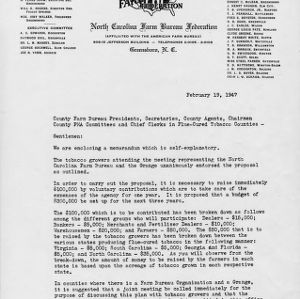 Letter to county farm bureau presidents, secretaries, county agents, chairmen county PMA committees, and chief clerks in flue-cured tobacco counties, Febrary 19, 1947