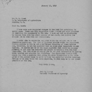 Letter from Paul H. Harvey to W. H. Darst regarding suggested changes in the seed law