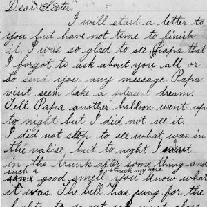 Letter from George Bullock to his sister describing his life at school, November 11, 1891
