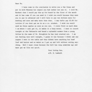 Letter from E. E. Lambeth to Father, November 7, 1891